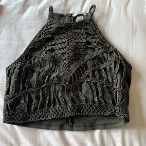 Olive green detailed crop top